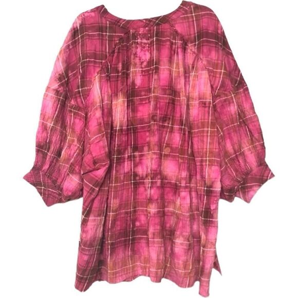 Anthropologie Plaid Oversized Fuchsia Pink Blouse - Picture 3 of 13